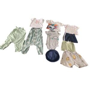 10 Pc Lot Baby Clothes + Hat 6-9 Mos Tees 9 Mos Shorts One-Piece 6-12 Mos Romper